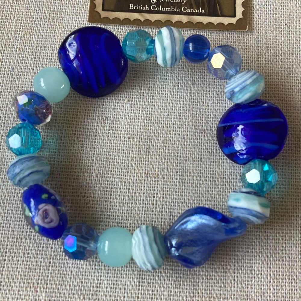 Stretchy Blue Mix Lampwork Glass Bracelet